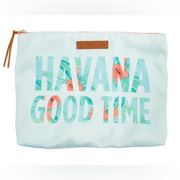 NWOT Pura Vida ‘Havana Good Time’ Makeup Bag in Blue Multi OS - Picture 2 of 11